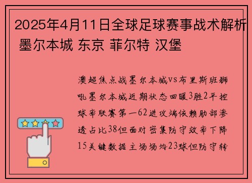 2025年4月11日全球足球赛事战术解析 墨尔本城 东京 菲尔特 汉堡